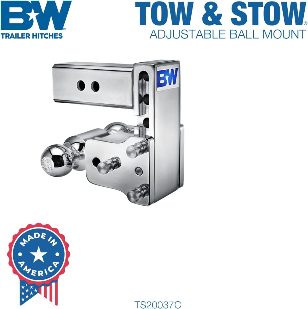 B&W Trailer Hitches Chrome Tow & Stow Adjustable Trailer Hitch Ball Mount - TS20037C - Image 2