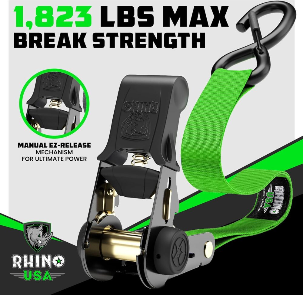 Rhino USA Ratchet Straps Tie Downs (4-Pack) - 1 Inch x 15 Feet - Image 2